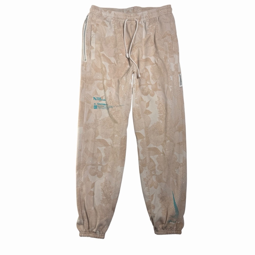 Nike Standard Issue Floral Sweatpants Mens M Beige Swoosh Basketball Joggers